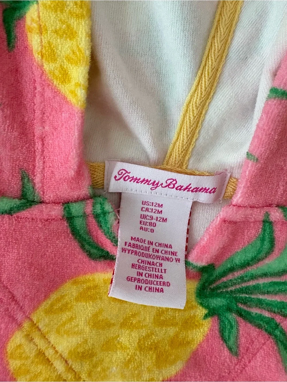 Tommy Bahama Pink Yellow Pineapple Print Hooded Romper